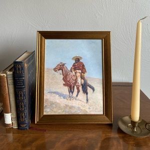 Vintage style gold framed western cowboy print